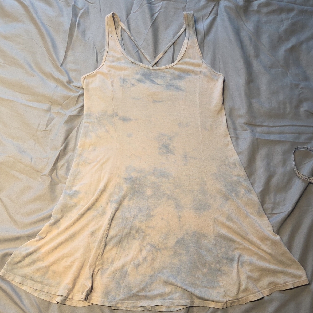 Tie-Dye Spaghetti Strap Swing Dress in Pale Blue and Cream